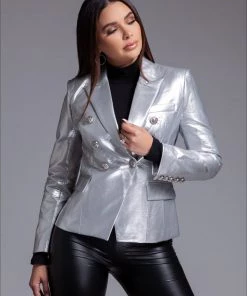 Love And Labels Metallic Leather Button Blazer BLAZERS