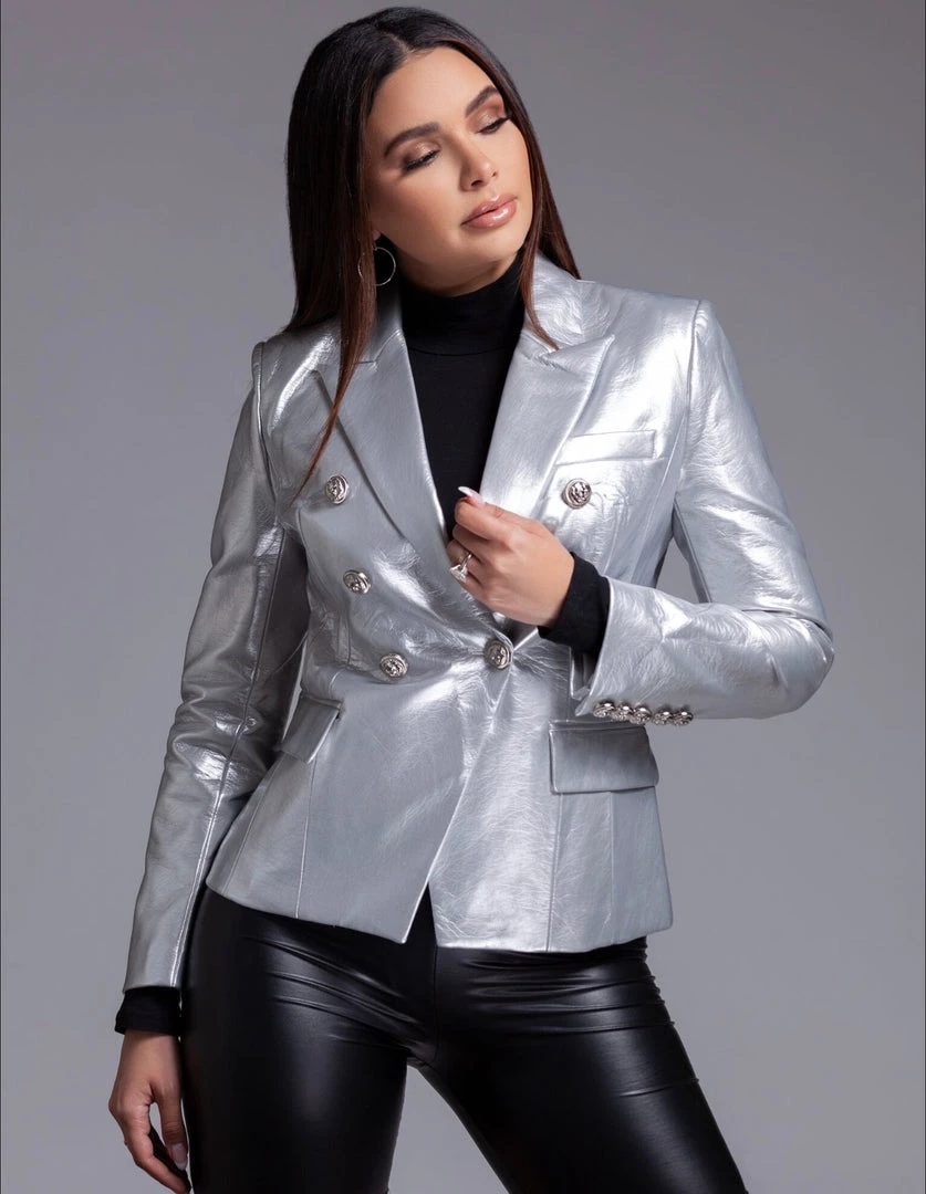 Love And Labels Metallic Leather Button Blazer BLAZERS 4 Love And Labels Metallic Leather Button Blazer BLAZERS