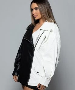 Love And Labels Two - Tone Oversized Leather Jacket DRESSES
