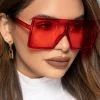 Love And Labels Oversized Flat Square Sunglasses - Red NEW ARRIVALS