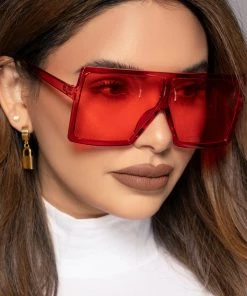Love And Labels Oversized Flat Square Sunglasses - Red NEW ARRIVALS