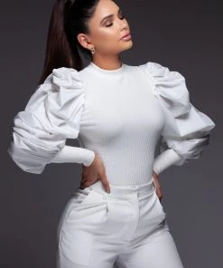 Love And Labels TOPS Ribbed Puff Sleeve Top