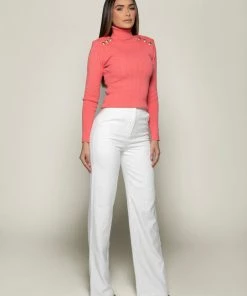 Love And Labels Ribbed Gold Button Turtleneck