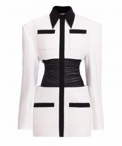 Love And Labels Ruched Black + White Dress