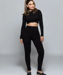 Love And Labels Long Sleeve Crop Top + Leggings Set CLOTHING