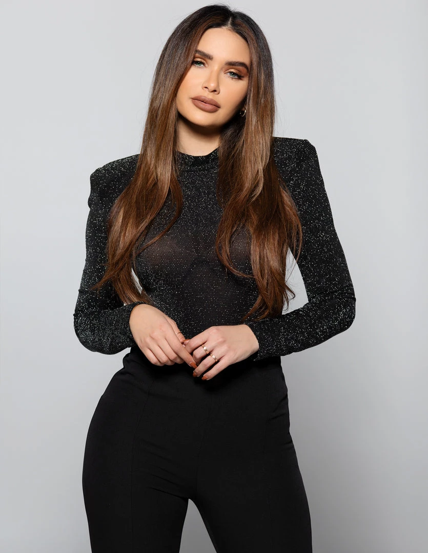 Love And Labels Shoulder Padded Shimmer Bodysuit CLOTHING 3 Love And Labels Shoulder Padded Shimmer Bodysuit CLOTHING