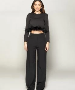 Love And Labels Long Sleeve Feather Crop Top