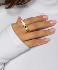 Love And Labels 3-Piece White Ring Set
