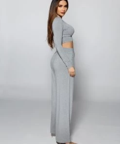 Love And Labels CLOTHING Crop Top + Wide Leg Trousers Set