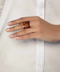 Love And Labels Acrylic Geometric Ring Set - Brown