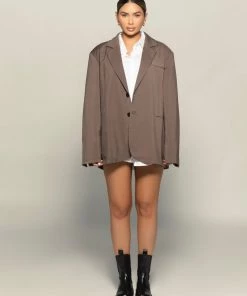 Love And Labels Oversized Masculine Blazer - Brown