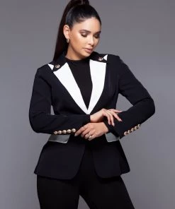 Love And Labels BLAZERS Black + White Collar Button Blazer