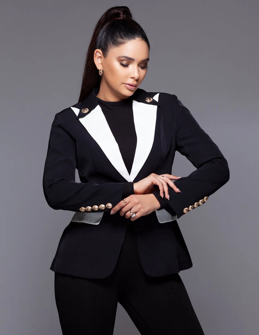 Love And Labels BLAZERS Black + White Collar Button Blazer 4 Love And Labels BLAZERS Black + White Collar Button Blazer
