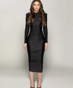 Love And Labels Shoulder Padded Turtleneck Midi Dress NEW ARRIVALS