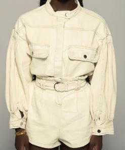 Love And Labels Beige Denim Shirt + Shorts Set