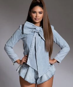 Love And Labels Denim Bow Blouse TOPS