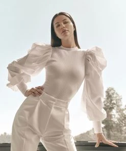 Love And Labels TOPS Ribbed Puff Sleeve Top