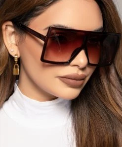 Love And Labels NEW ARRIVALS Oversized Flat Square Sunglasses - Brown