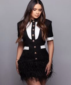 Love And Labels Tweed Feather Dress