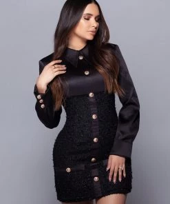 Love And Labels Satin + Tweed Mini Dress