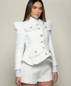 Love And Labels Bold Shoulder Tweed Blazer + Shorts Set