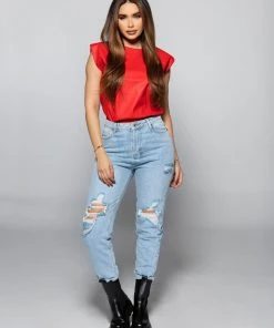 Love And Labels Shoulder Padded Leather Top NEW ARRIVALS