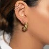 Love And Labels 18k Gold Plated Croissant + Stone Earrings