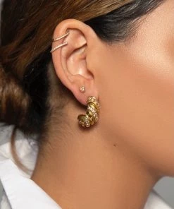 Love And Labels 18k Gold Plated Croissant + Stone Earrings