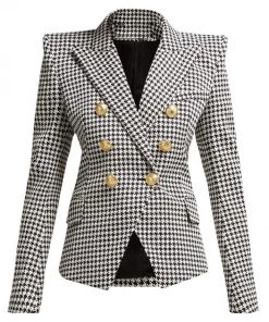 Love And Labels Houndstooth Gold Button Blazer