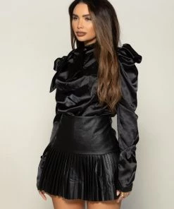 Love And Labels Black Satin Puff Sleeve Top NEW ARRIVALS