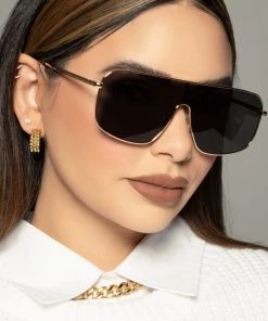 Love And Labels Gold Rim Shield Sunglasses