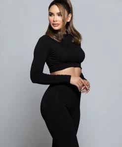 Love And Labels Long Sleeve Crop Top + Leggings Set CLOTHING