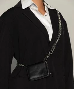 Love And Labels Black Wallet On Chain Bag - Silver NEW ARRIVALS