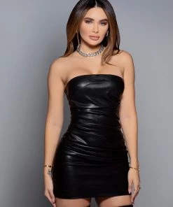 Love And Labels Ruched Leather Mini Dress