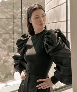 Love And Labels TOPS Ribbed Puff Sleeve Top