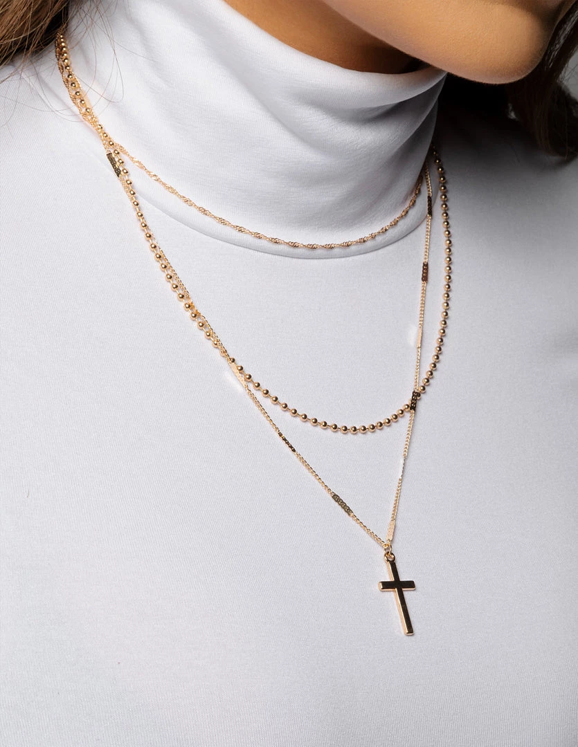 Love And Labels Layered Cross Necklace 3 Love And Labels Layered Cross Necklace