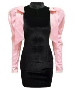 Love And Labels Velvet Bow Sleeves Mini Dress