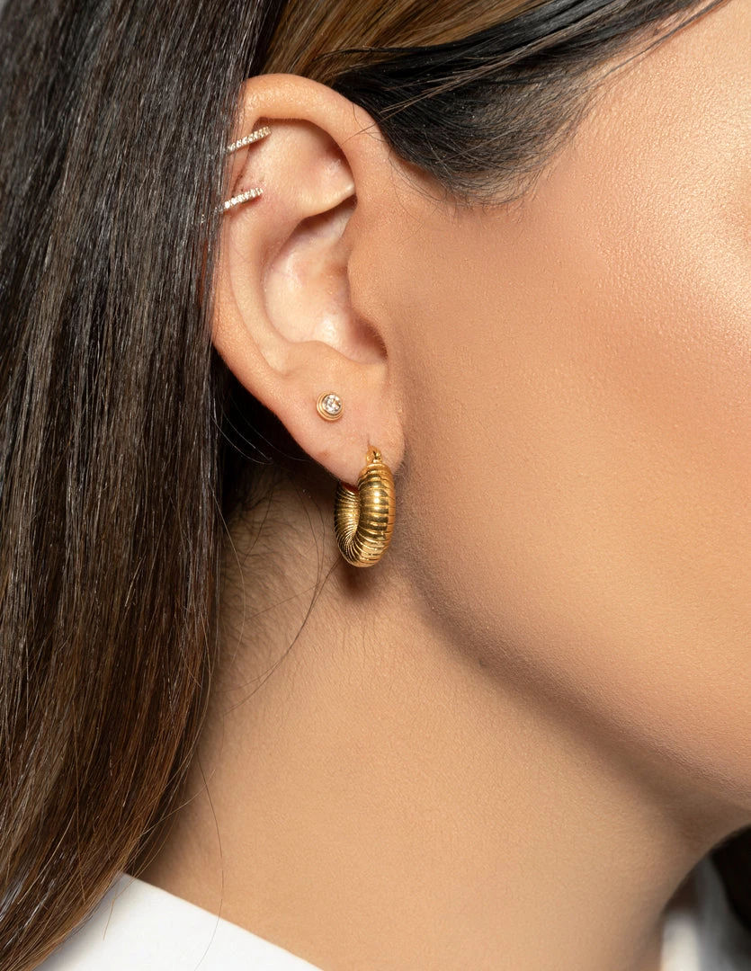 Love And Labels 18k Gold Plated Chunky Textured Hoop Earrings 3 Love And Labels 18k Gold Plated Chunky Textured Hoop Earrings