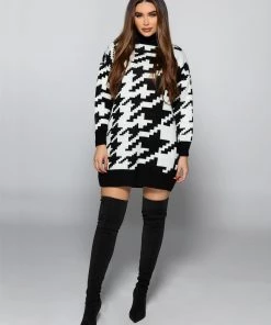 Love And Labels Houndstooth Sweater Dress DRESSES
