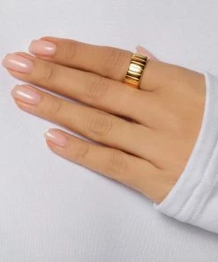 Love And Labels 18k Gold Plated Lined Stacker Ring