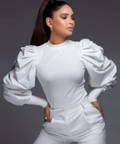 Love And Labels TOPS Ribbed Puff Sleeve Top