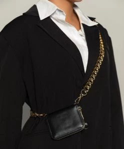 Love And Labels NEW ARRIVALS Black Wallet On Chain Bag - Gold