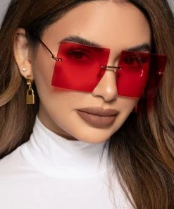 Love And Labels Rimless Square Glasses - Red