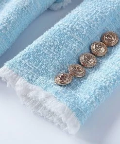 Love And Labels Fringe Tweed Gold Button Blazer