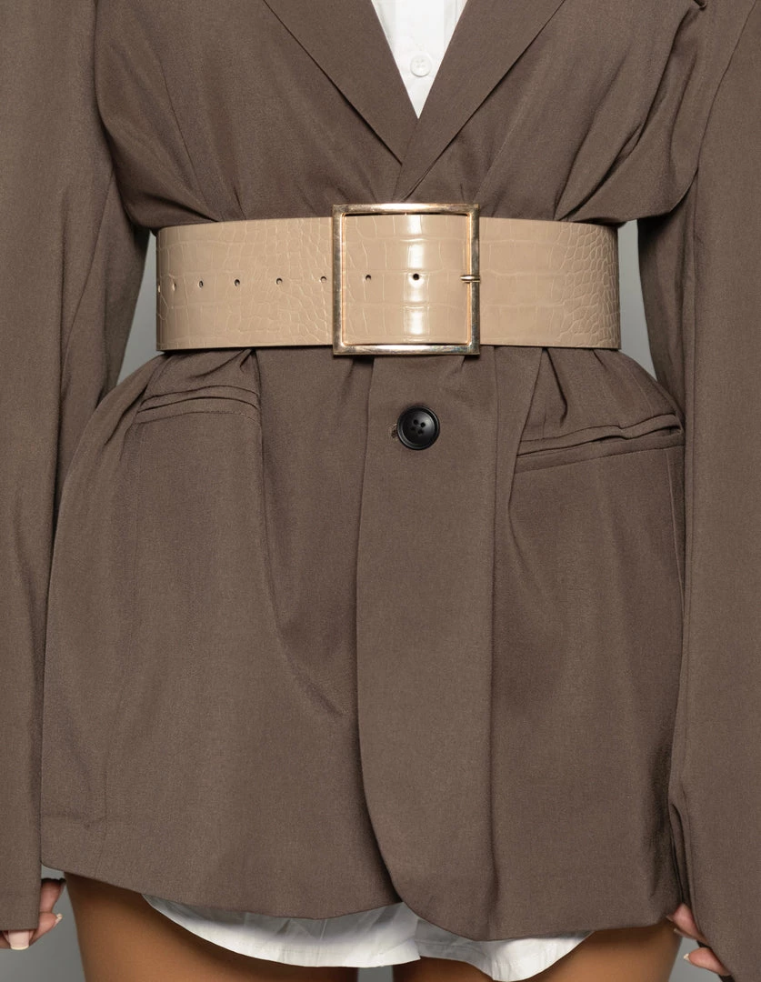 Love And Labels Vegan Crocodile Leather Waist Belt - Nude 3 Love And Labels Vegan Crocodile Leather Waist Belt - Nude