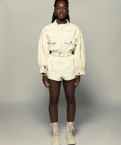 Love And Labels Beige Denim Shirt + Shorts Set