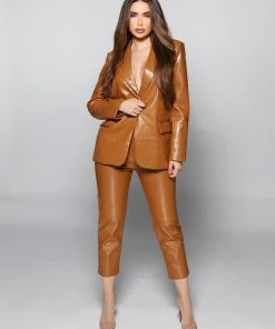 Love And Labels COATS Cognac Leather Blazer