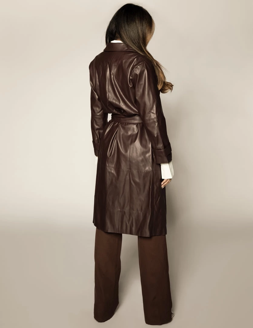 Love And Labels Coffee Leather Trench COATS 4 Love And Labels Coffee Leather Trench COATS