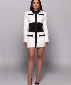 Love And Labels Ruched Black + White Dress