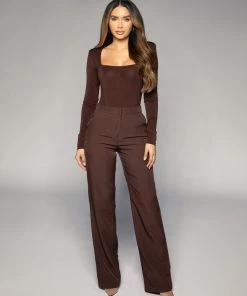 Love And Labels Square Neck Shoulder Padded Bodysuit